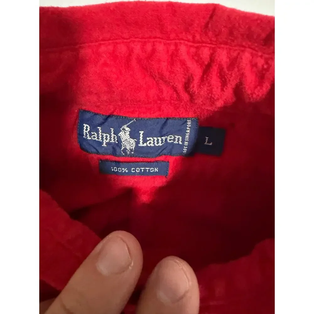 Polo Ralph Lauren Mens L Red Corduroy-Look Button Down Long Sleeve Shirt